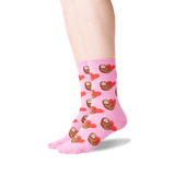 Women's Sloth Love Crew Socks in Light Pink Front